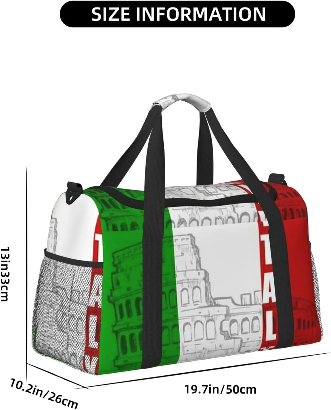 Roman Colosseum Italian Flag Print Hand Travel Bag Large Capacity Slung Bag For Long-Distance Travel, Weekend Trips, And Outdoor Activities