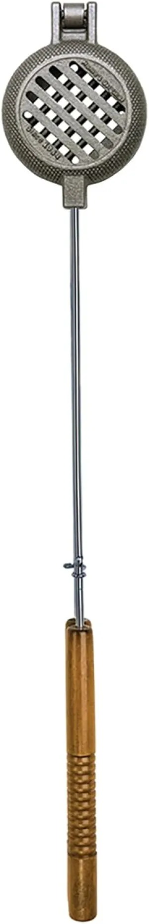 ROME Cast Iron Wilderness Burger Griller For Campfire and BBQ, Stainless Steel Rods and Wood Handles #1505
