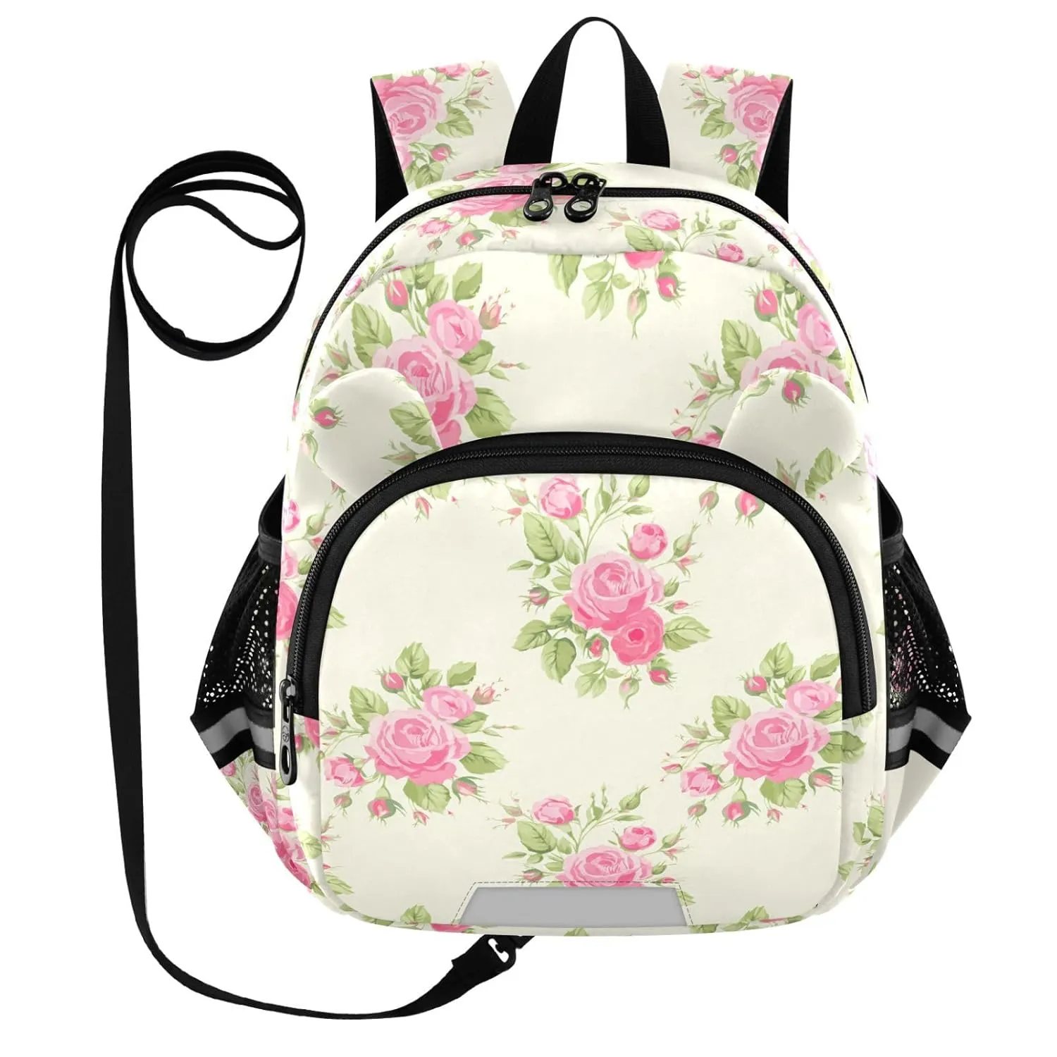 Rose Blossom Foliage Ivory Toddler Harness Backpack for Boys Girls 3-6 Years Kids Backpack with Anti Lost Safety Leash Baby Travel Bag for Walking Preschool Travel