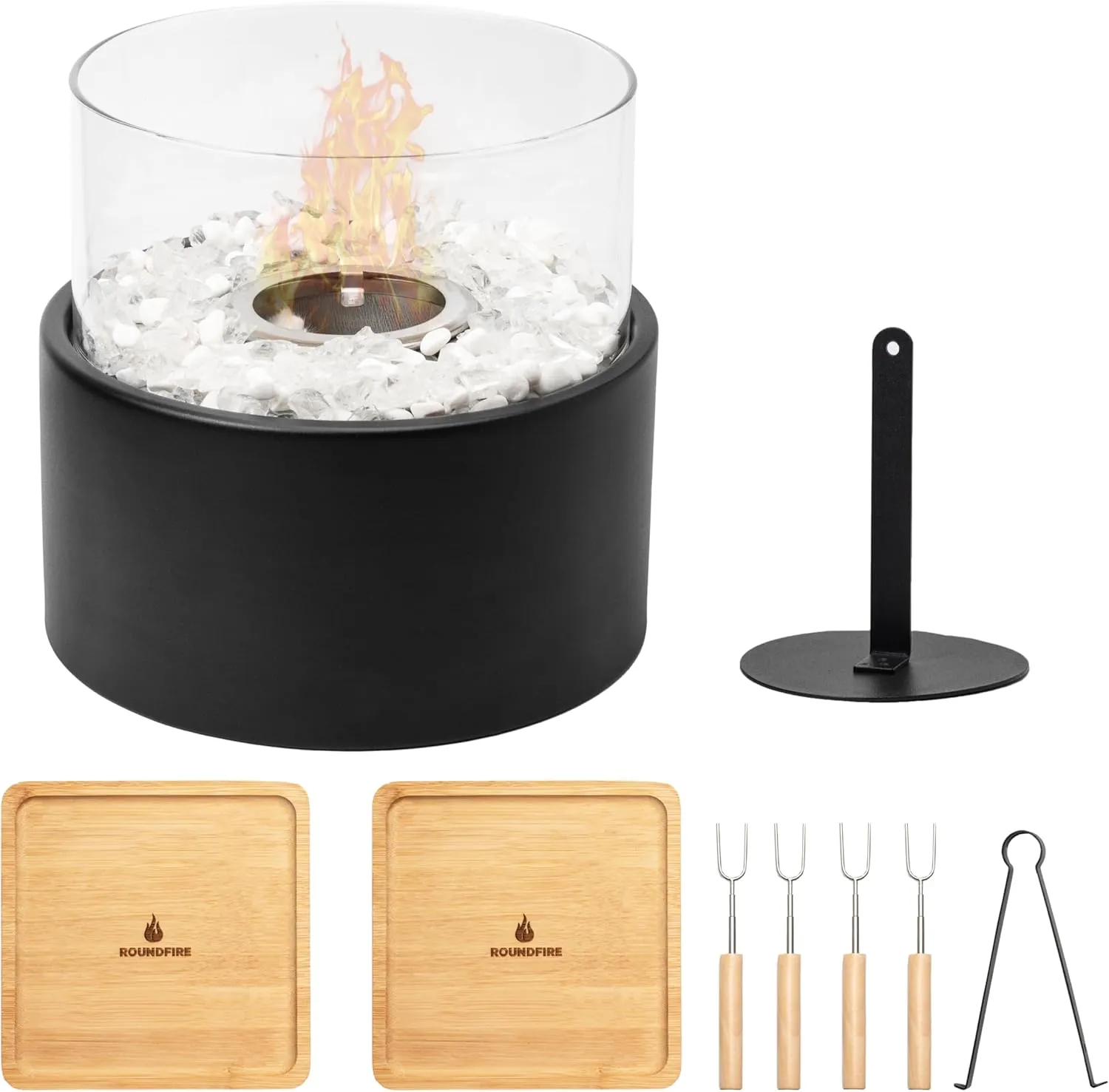 Roundfire Halo - Tabletop fire Pit with Smores Kit - Ethanol Fire Pit, Fire Bowl, Table Top Fire Pit, Mini Personal Fireplace for Indoor & Garden - Gifts for Men Women Housewarming Birthday