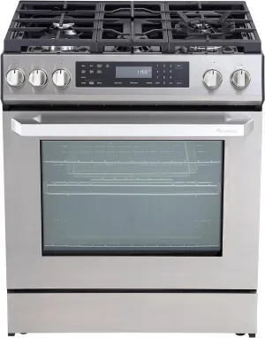 RRG303GS 30" Gas Range, 5 Sealed Burners, 5.0 cu. Ft. Capacity, Freestanding Slide-in AirFry, True Convection Oven, Self Cleaning, Easy Reach Racks, Glass Touch, Stainless Steel