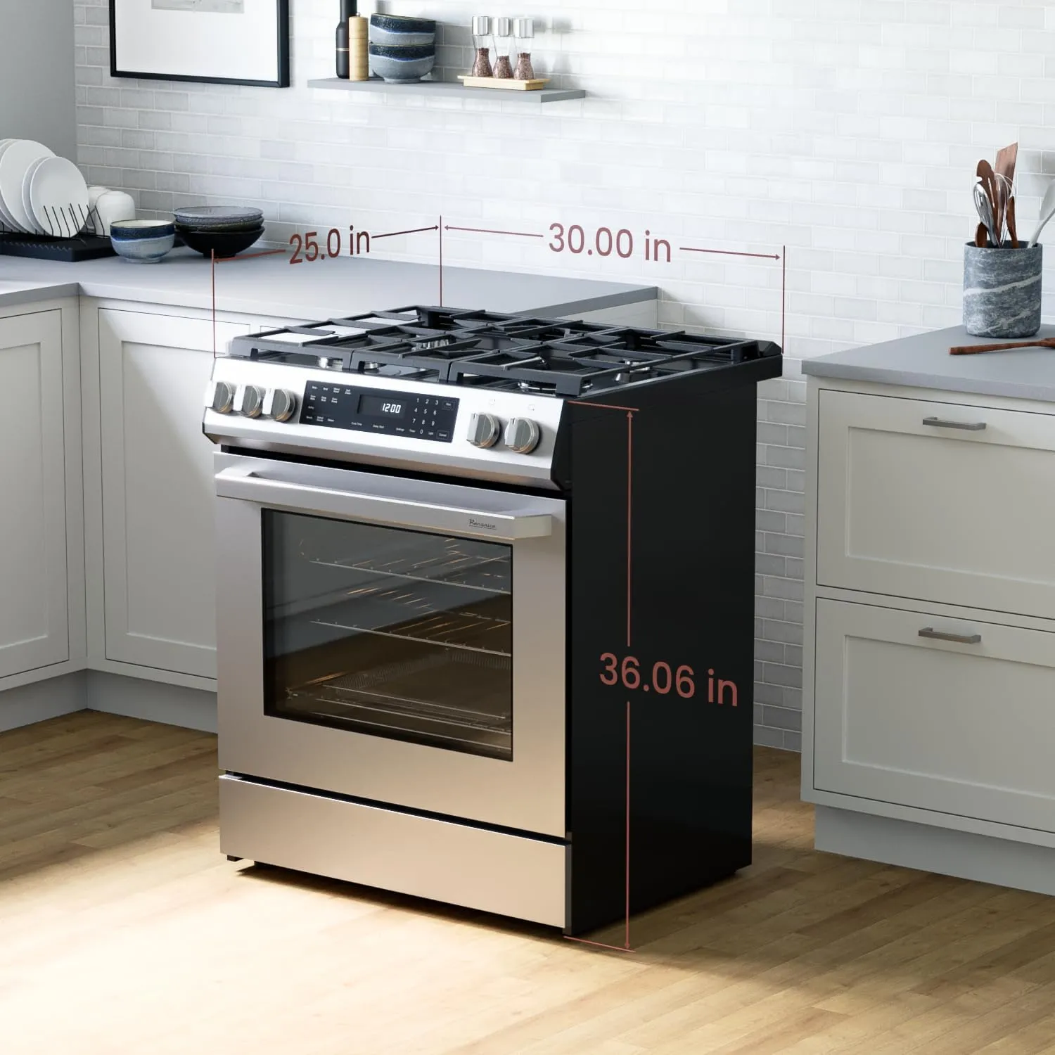 RRG303GS 30" Gas Range, 5 Sealed Burners, 5.0 cu. Ft. Capacity, Freestanding Slide-in AirFry, True Convection Oven, Self Cleaning, Easy Reach Racks, Glass Touch, Stainless Steel