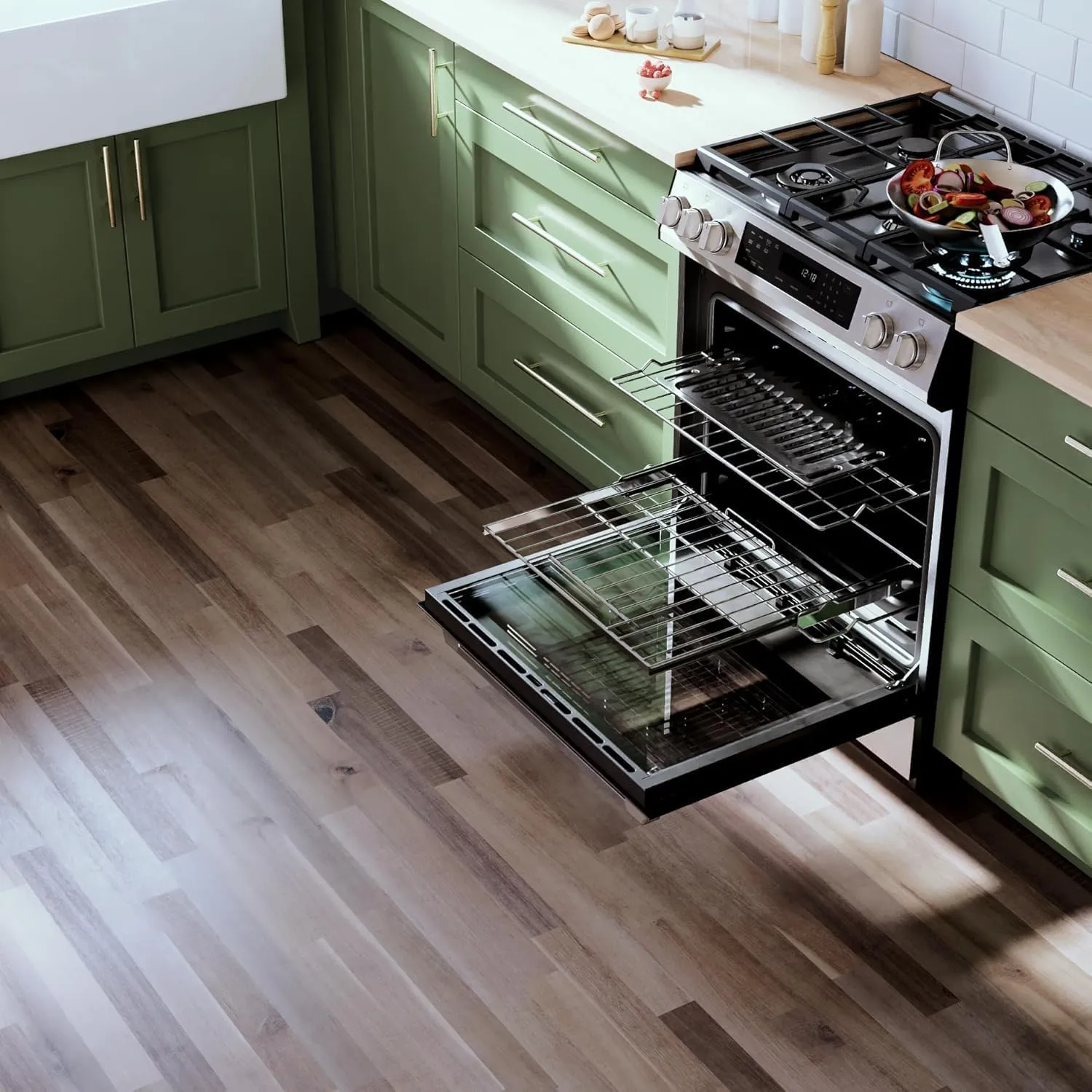 RRG303GS 30" Gas Range, 5 Sealed Burners, 5.0 cu. Ft. Capacity, Freestanding Slide-in AirFry, True Convection Oven, Self Cleaning, Easy Reach Racks, Glass Touch, Stainless Steel