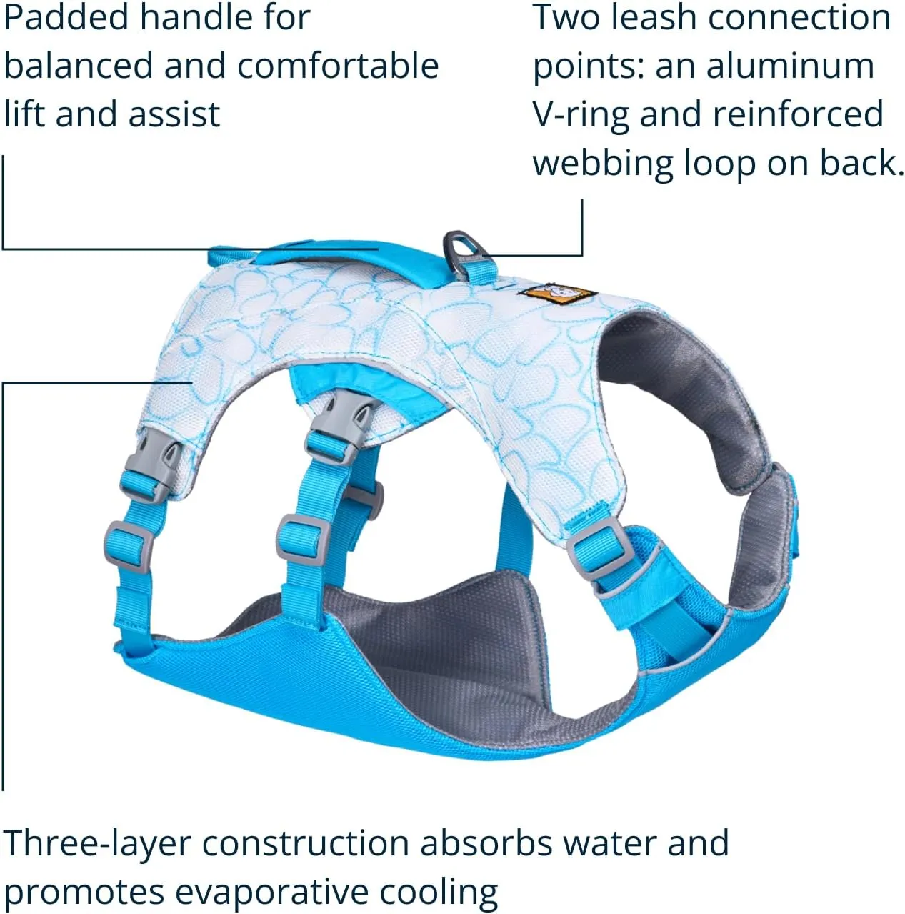 Ruffwear, Swamp Cooler Dog Harness, Lightweight with Evaporative Cooling for Hot Weather, Biolumin Blue, Medium
