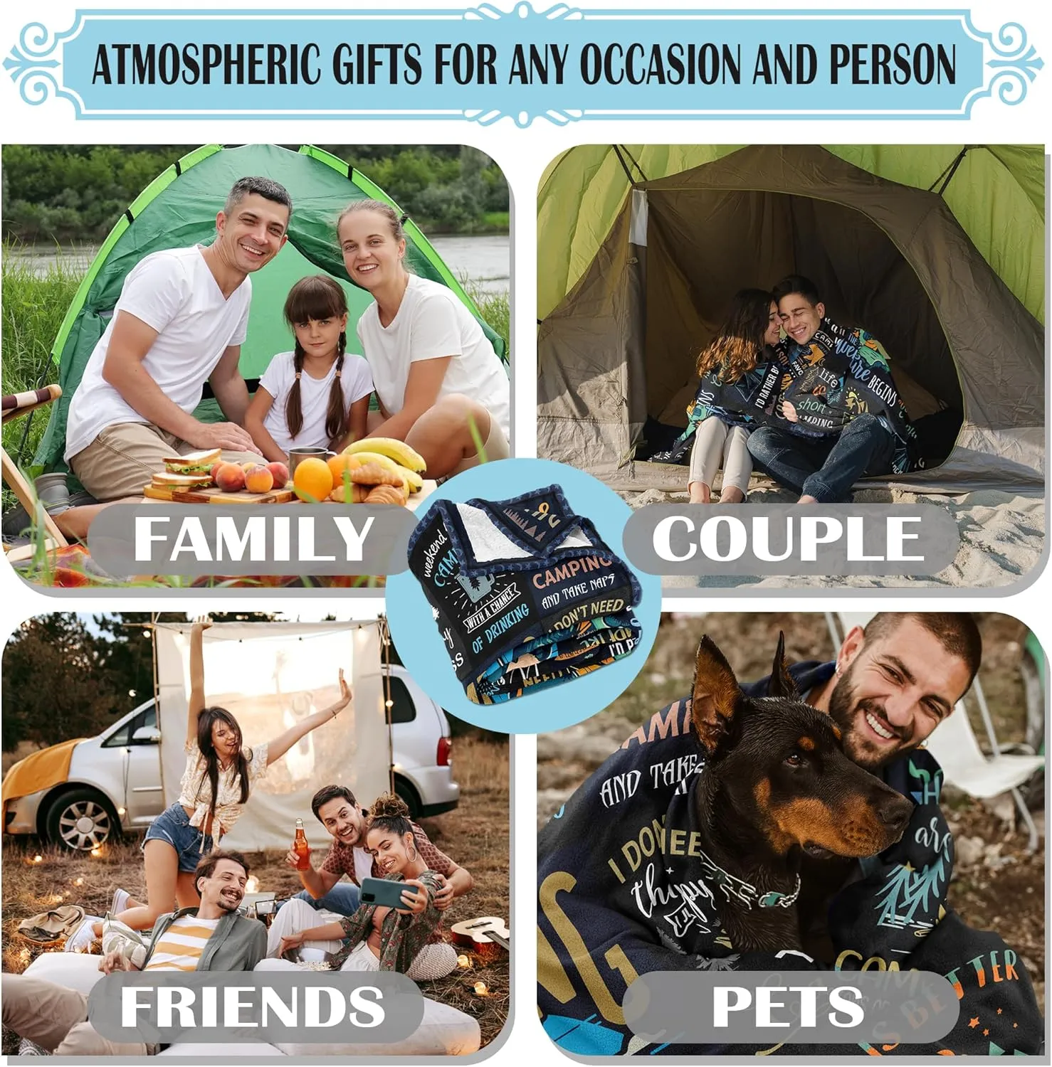 Ryubein Camping Blanket 50" X 60", Camping Gifts for Men Women, Camper Gifts, Camp Essentials, Camp Accessories, Rv Gifts, Gifts for Rv Owners, Campsite Outdoors Rv Travel Hiking Lovers Throw Blanket