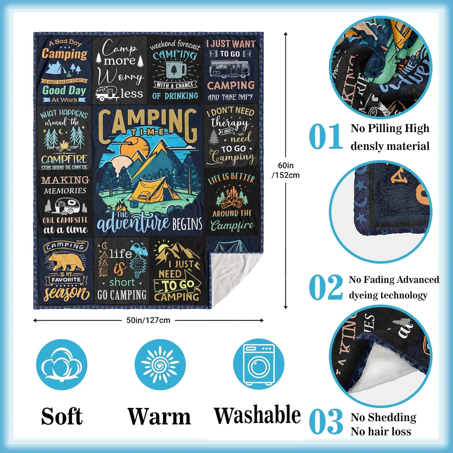 Ryubein Camping Blanket 50" X 60", Camping Gifts for Men Women, Camper Gifts, Camp Essentials, Camp Accessories, Rv Gifts, Gifts for Rv Owners, Campsite Outdoors Rv Travel Hiking Lovers Throw Blanket