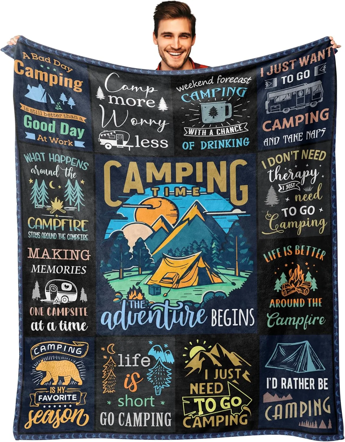 Ryubein Camping Blanket 50" X 60", Camping Gifts for Men Women, Camper Gifts, Camp Essentials, Camp Accessories, Rv Gifts, Gifts for Rv Owners, Campsite Outdoors Rv Travel Hiking Lovers Throw Blanket