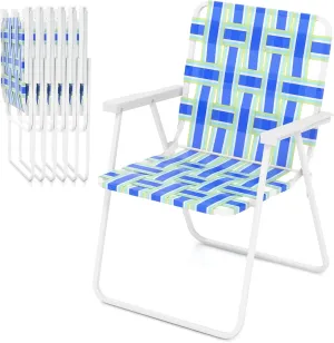 S AFSTAR Beach Chair Set of 6, Portable Folding Lawn Chairs Webbing with Webbed Seat & Back, Lightweight Foldable Heavy Duty Camping Chairs 330 lbs for Outside/Outdoor, Patio, Pool, Garden, Yard