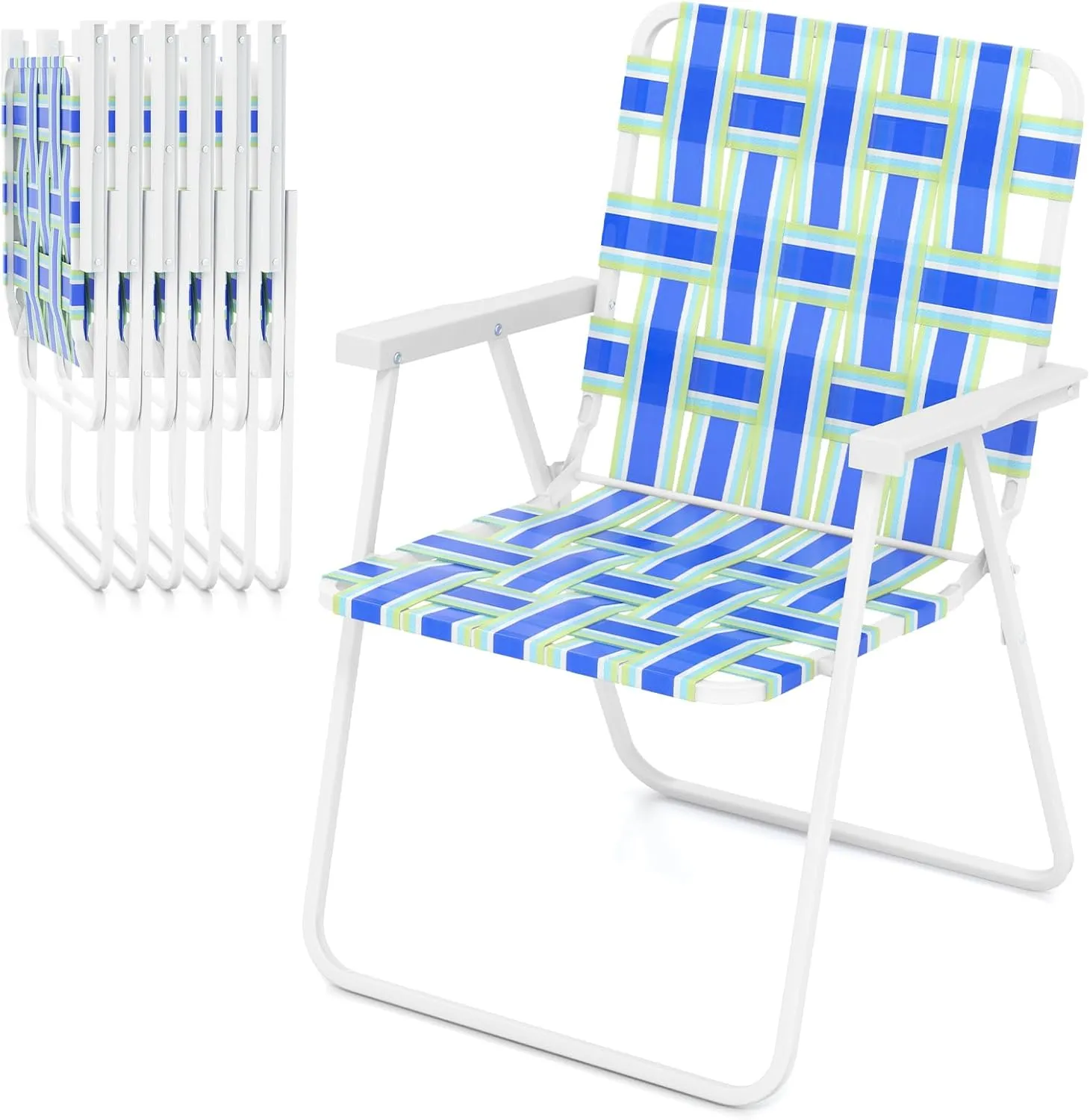 S AFSTAR Beach Chair Set of 6, Portable Folding Lawn Chairs Webbing with Webbed Seat & Back, Lightweight Foldable Heavy Duty Camping Chairs 330 lbs for Outside/Outdoor, Patio, Pool, Garden, Yard