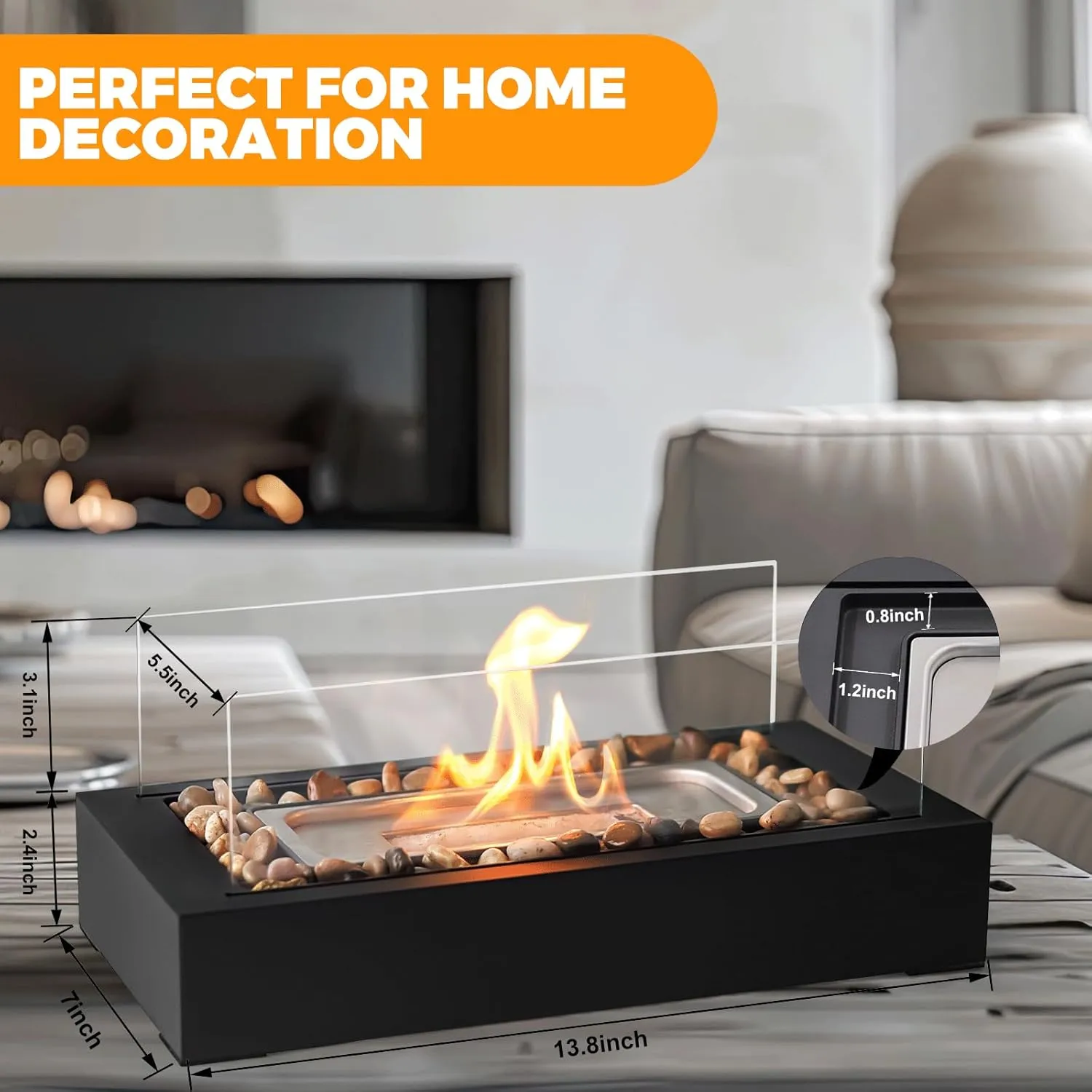 Safer Burning Rectangle Tabletop Fire Pit with Smores Maker Kit, Portable Indoor/Outdoor Table Top Firepit,Table Fireplace with Cobblestones - Gift for Home Decor & Balcony Parties, Housewarming Gift