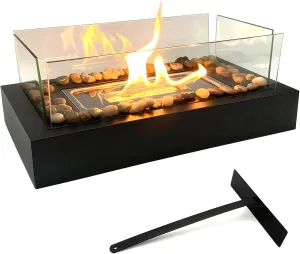 Safer Fire Pit - Tabletop Fire Pit with Cobblestone and 4 Panels - Indoor Outdoor Small Table Top Firepit for Smores Maker Parties Patio Camping Decor, Gift Ideas