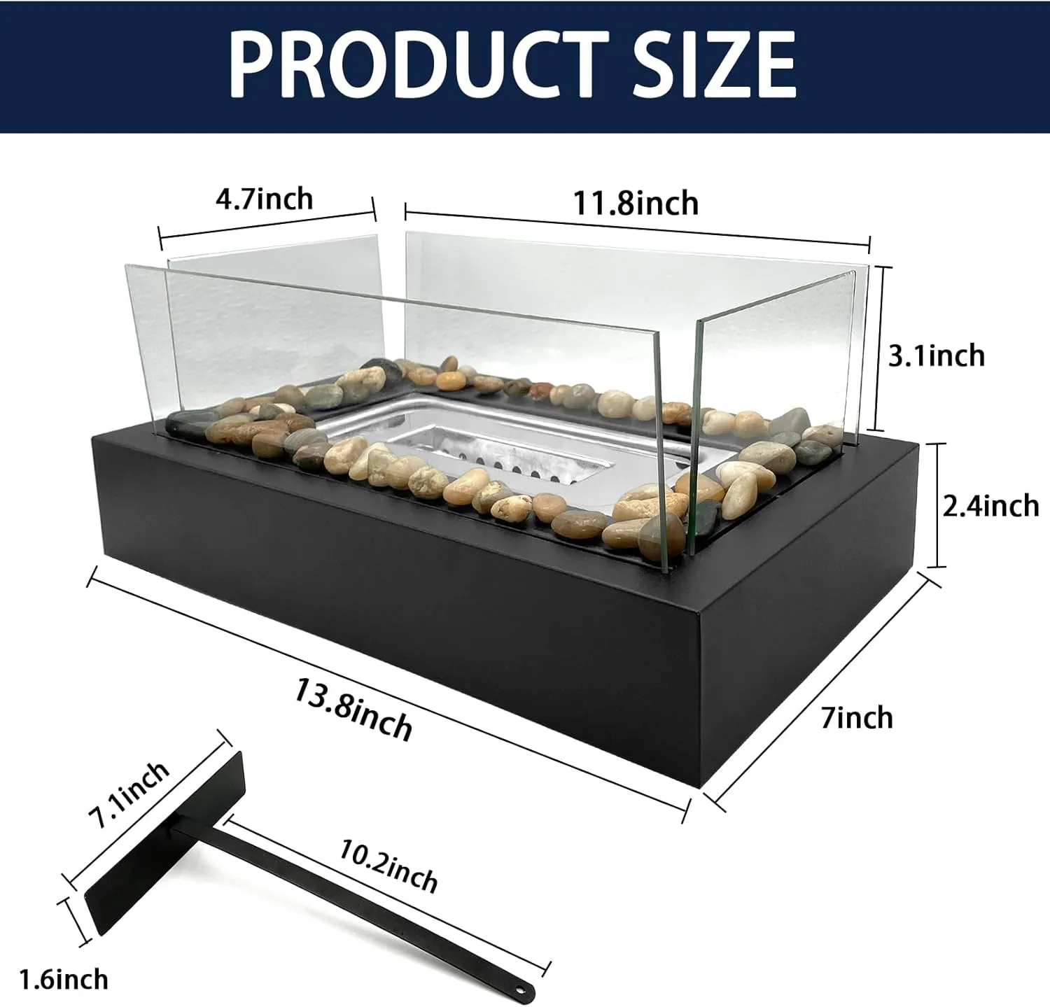 Safer Fire Pit - Tabletop Fire Pit with Cobblestone and 4 Panels - Indoor Outdoor Small Table Top Firepit for Smores Maker Parties Patio Camping Decor, Gift Ideas