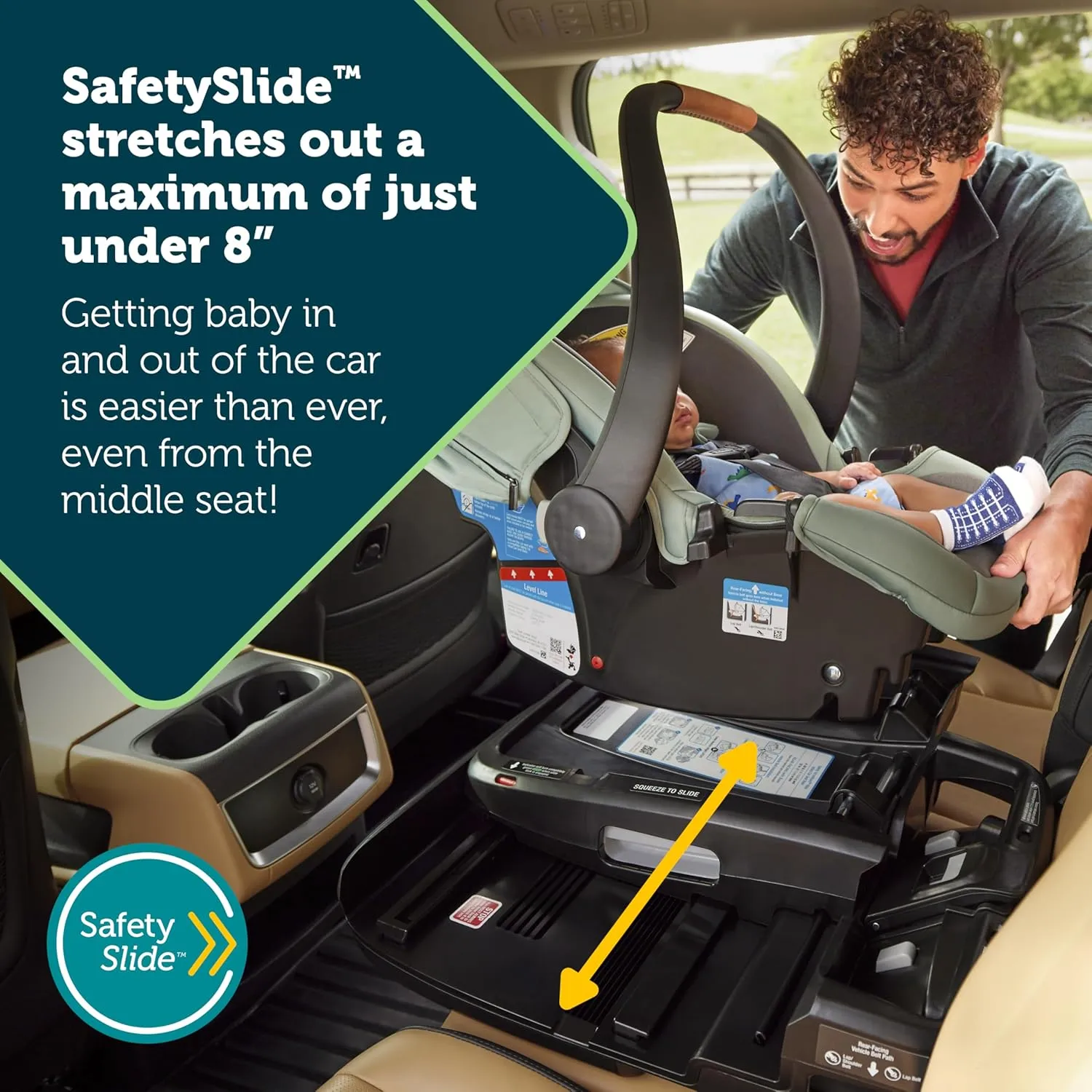 Safety 1st® onBoard™ Slide DLX Infant Car Seat w/SafetySlide™ Base, Easy-Install Rigid Latch, Lightweight Rear-Facing Seat, Newborn Carrier, Extra-Large Canopy, Travel System Ready, Hailstone