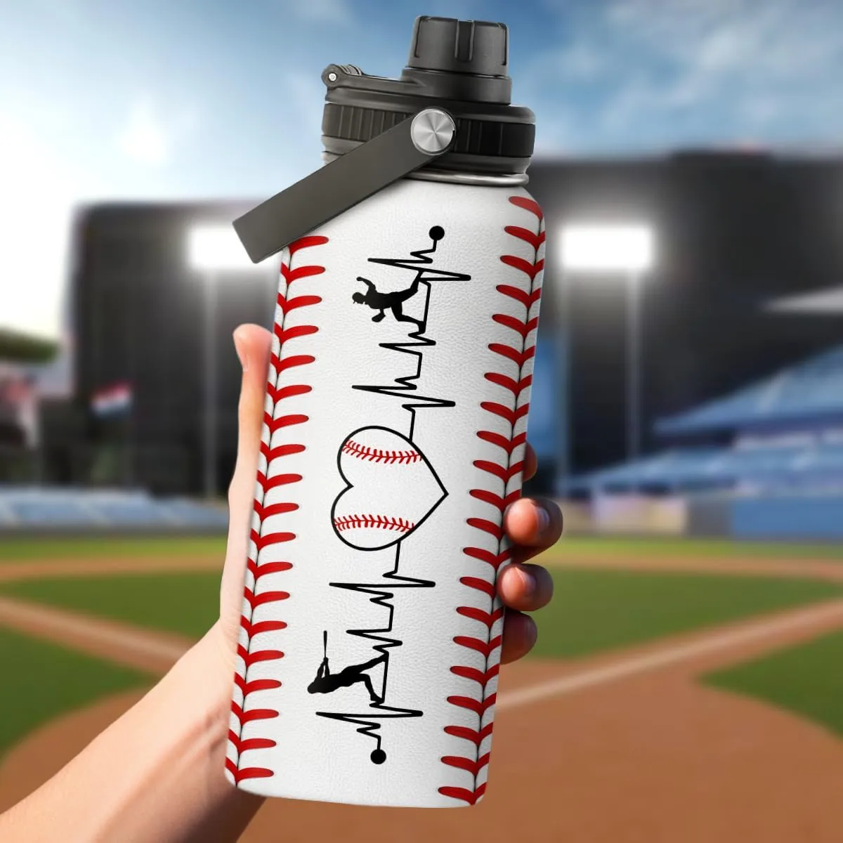 SANDJEST Baseball Water Bottle 32oz Stainless Steel Insulated Bottle for Men, Women, Sports Lovers - Baseball Gifts for Birthday, Christmas