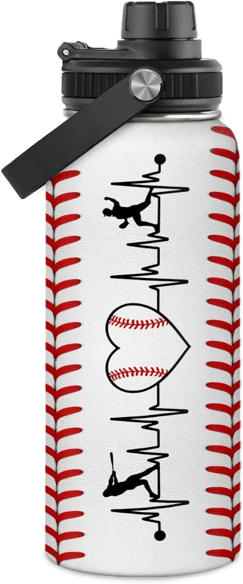 SANDJEST Baseball Water Bottle 32oz Stainless Steel Insulated Bottle for Men, Women, Sports Lovers - Baseball Gifts for Birthday, Christmas