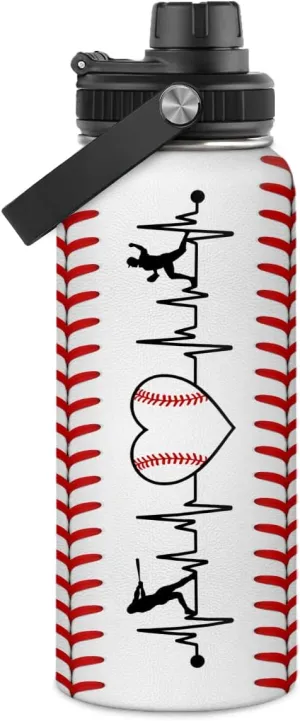 SANDJEST Baseball Water Bottle 32oz Stainless Steel Insulated Bottle for Men, Women, Sports Lovers - Baseball Gifts for Birthday, Christmas