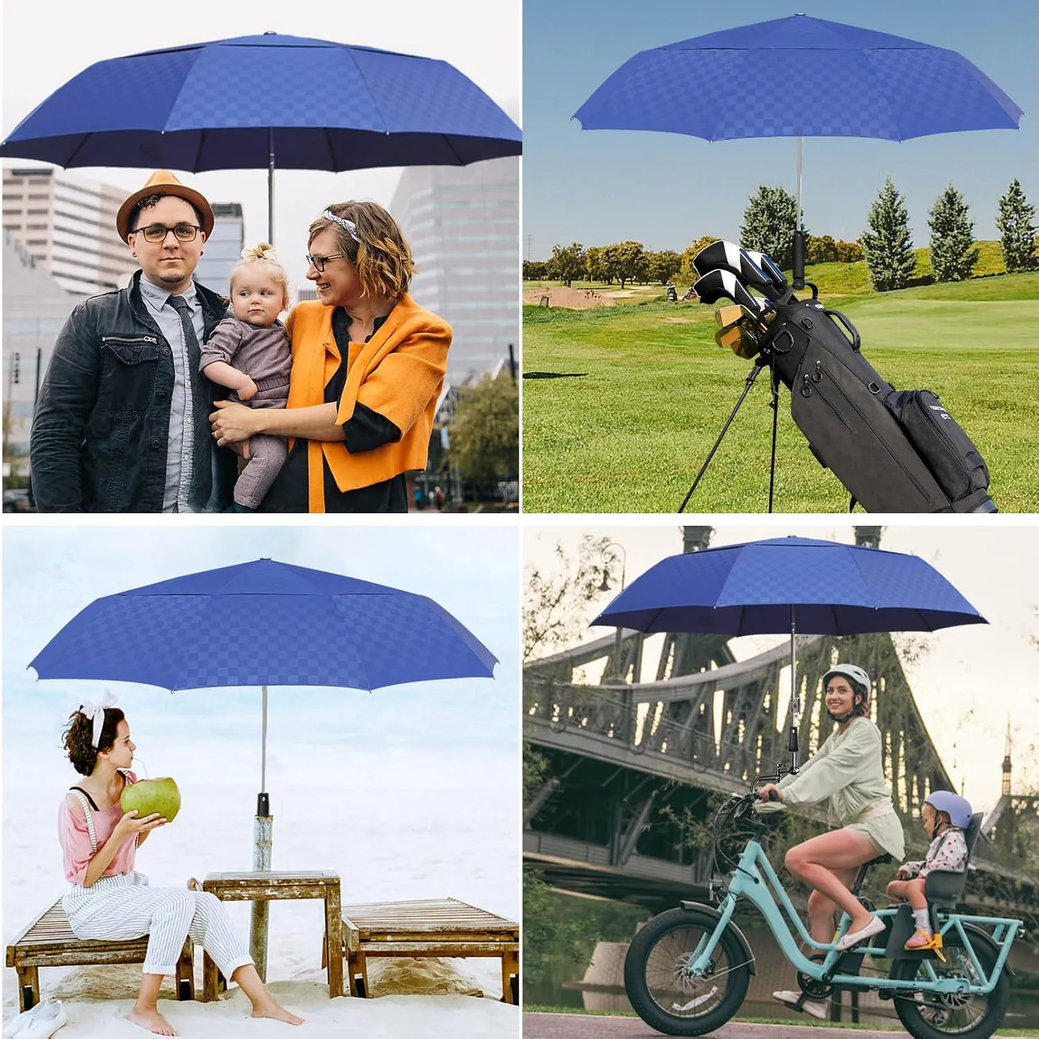 Satol 46/54/62 Inch Large Golf Umbrella, Windproof 10 Ribs Automatic Open/Close Oversize Double Canopy Vented Portable Folding Travel Umbrellas, UPF 50  Sun & Rain Compact Umbrellas for Outdoor