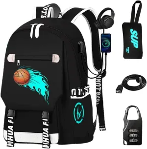 School Backpack for Boys Print Backpack Teenagers Anime Large School Bag Outdoor Reflective Daypack.Luminous Pattern Travel Laptop Backpack - With Usb Charging Port Headphone port Boy