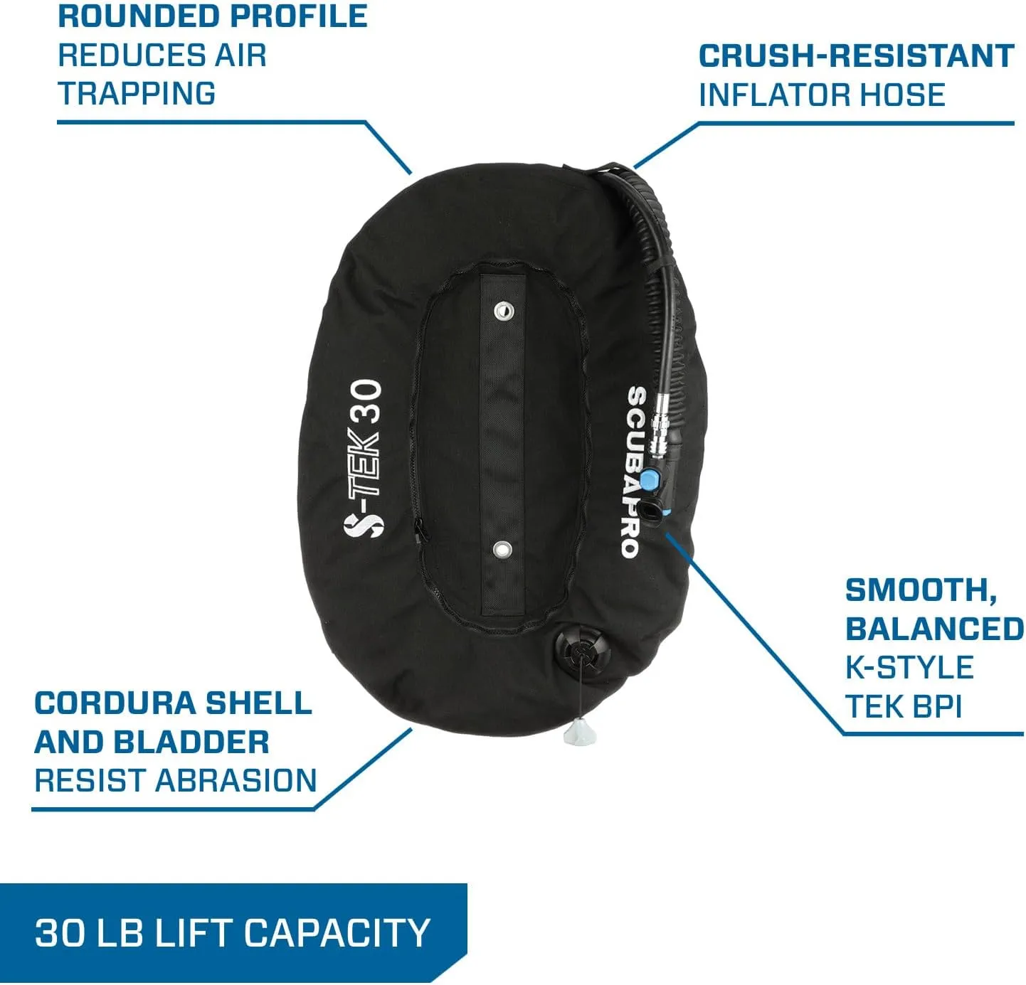SCUBAPRO S-Tek Pro System for Technical Scuba Diving, Harness with Back Plate in Stainless Steel, Donut Wing 30 lbs/13 kg, Single Tank Adapter
