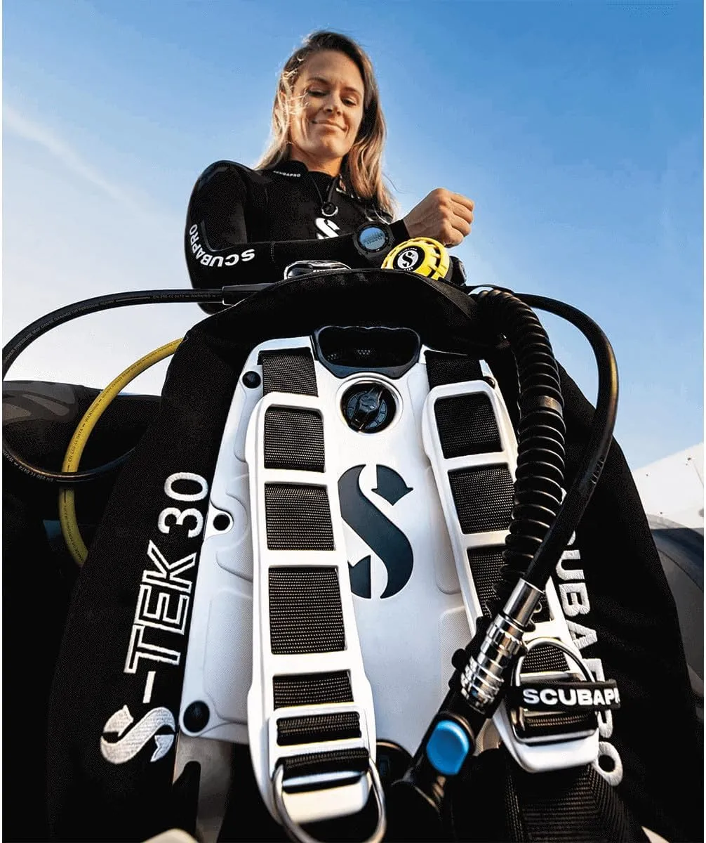 SCUBAPRO S-Tek Pro System for Technical Scuba Diving, Harness with Back Plate in Stainless Steel, Donut Wing 30 lbs/13 kg, Single Tank Adapter