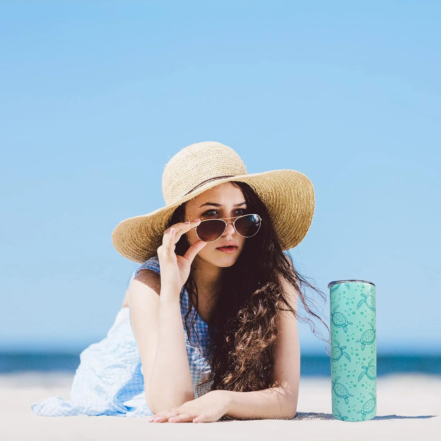 Sea Turtle Tumbler With Lid and Straw Sea Turtle Stuff Gifts for Women 20 oz Insulated Stainless Steel Skinny Tumbler Water Bottle Travel Mug Wine Cups