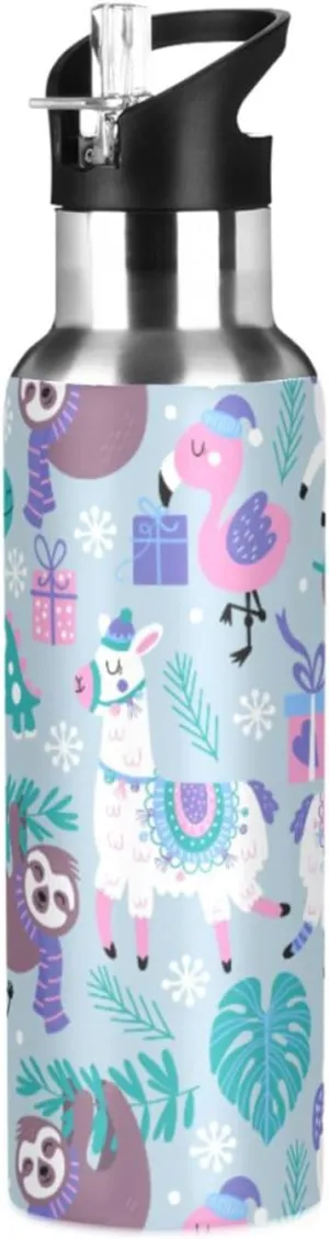 senya 20 Oz Water Bottle with Straw Animals Alpaca Llama Sloth Dinosaur Stainless Steel Water Bottle for Traveling Sports Leakproof Insulated
