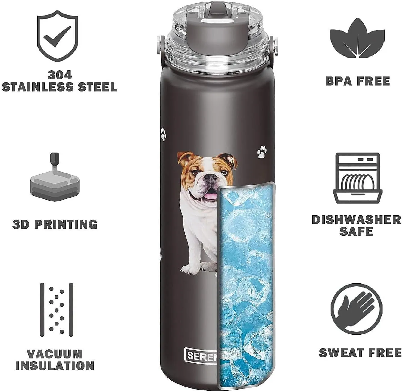 SERENGETI 24 Oz Water Bottle Stainless Steel with Spill Proof Lid - Double walled Vacuum Insulated water flask - Realistic 3D Print of your favorite dog (Basset Hound)