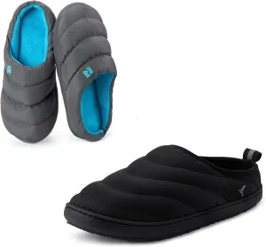 Set of 2 Pairs - Men's Size9-10, Campground Memory Foam Down Slipper (Dark Grey) Trail-Therm Quilted Memory Foam Indoor Oudoor Camp Slipper(Black)