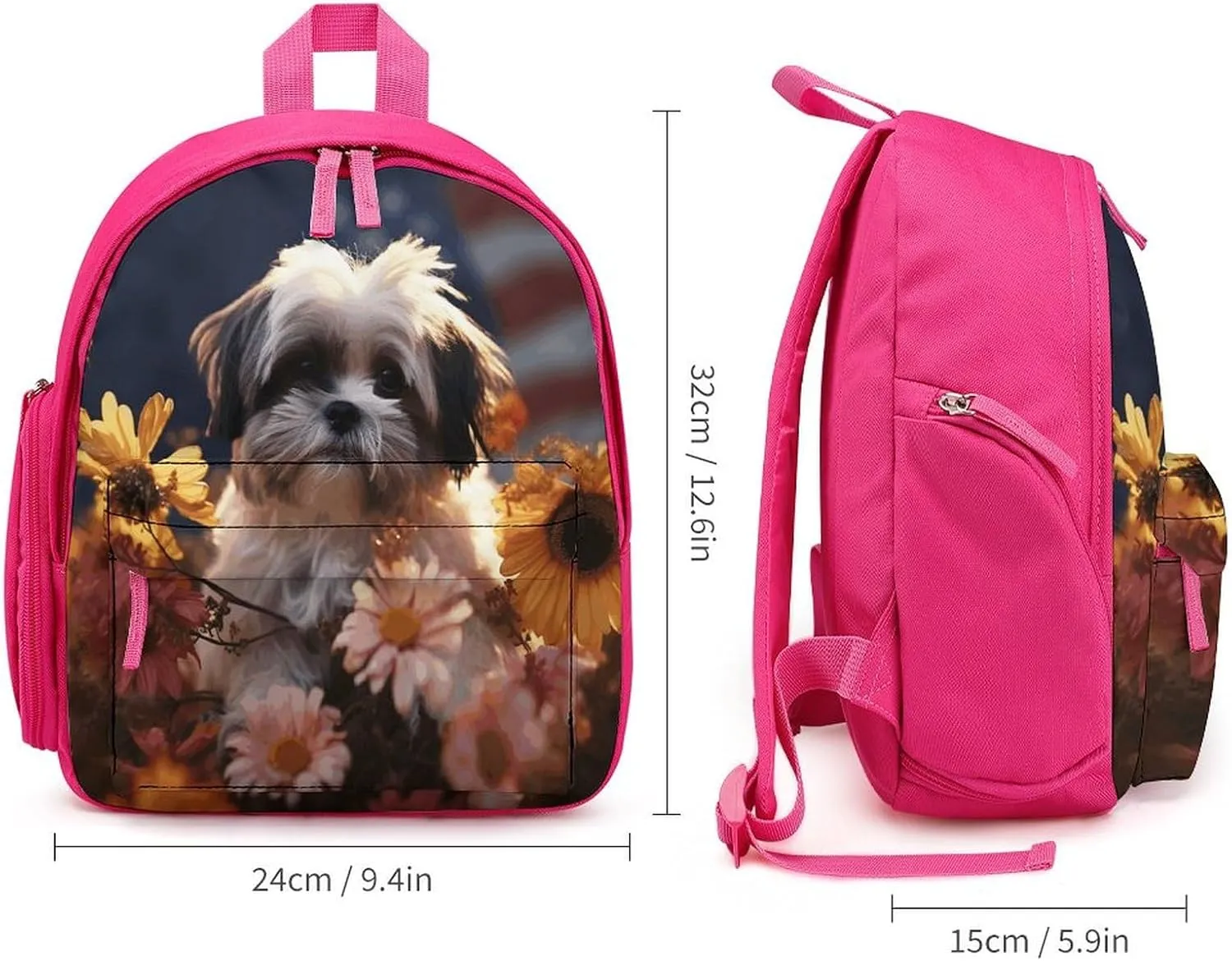 Shih Tzu Dog And Flowers Travel Backpack Casual Bag Lightweight Hiking Backpacks for Business, Travelling, Hiking