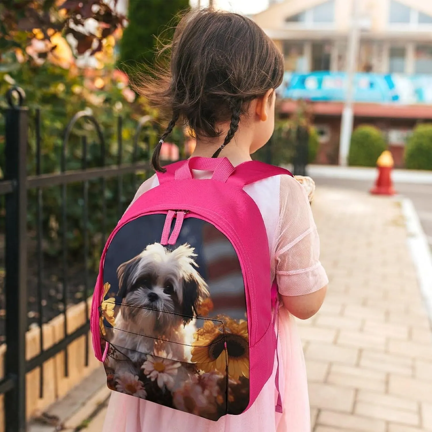 Shih Tzu Dog And Flowers Travel Backpack Casual Bag Lightweight Hiking Backpacks for Business, Travelling, Hiking