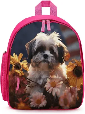 Shih Tzu Dog And Flowers Travel Backpack Casual Bag Lightweight Hiking Backpacks for Business, Travelling, Hiking