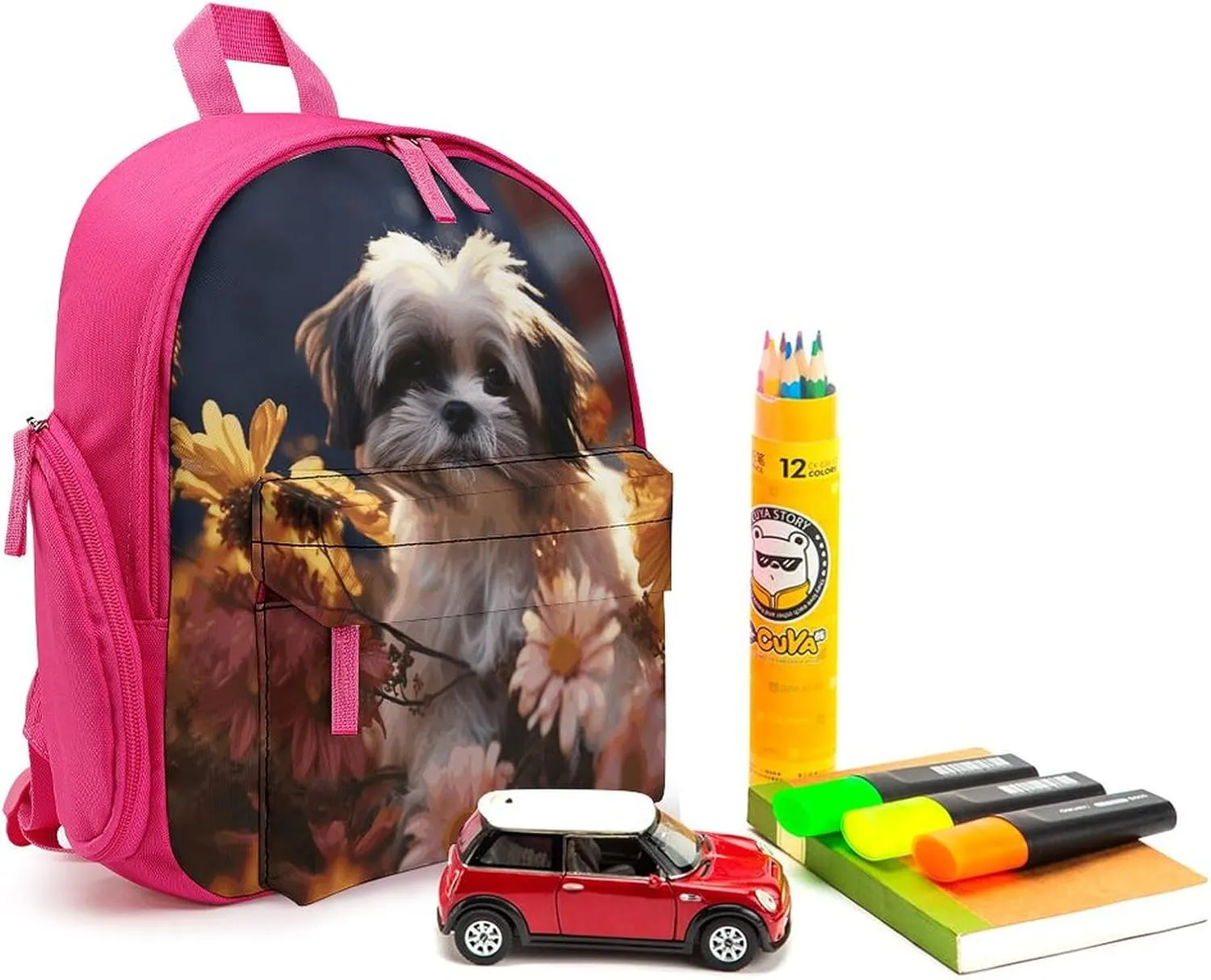 Shih Tzu Dog And Flowers Travel Backpack Casual Bag Lightweight Hiking Backpacks for Business, Travelling, Hiking