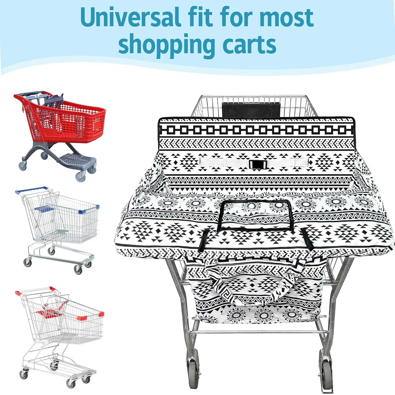 Shopping Cart Cover for Baby,2-in-1 High Chair Cover Soft,Portable, and Machine Washable,Comfortable Cotton Seat Pad with Safety Harness and Portable Cloth Bag,Fits All Supermarkets and Restaurants