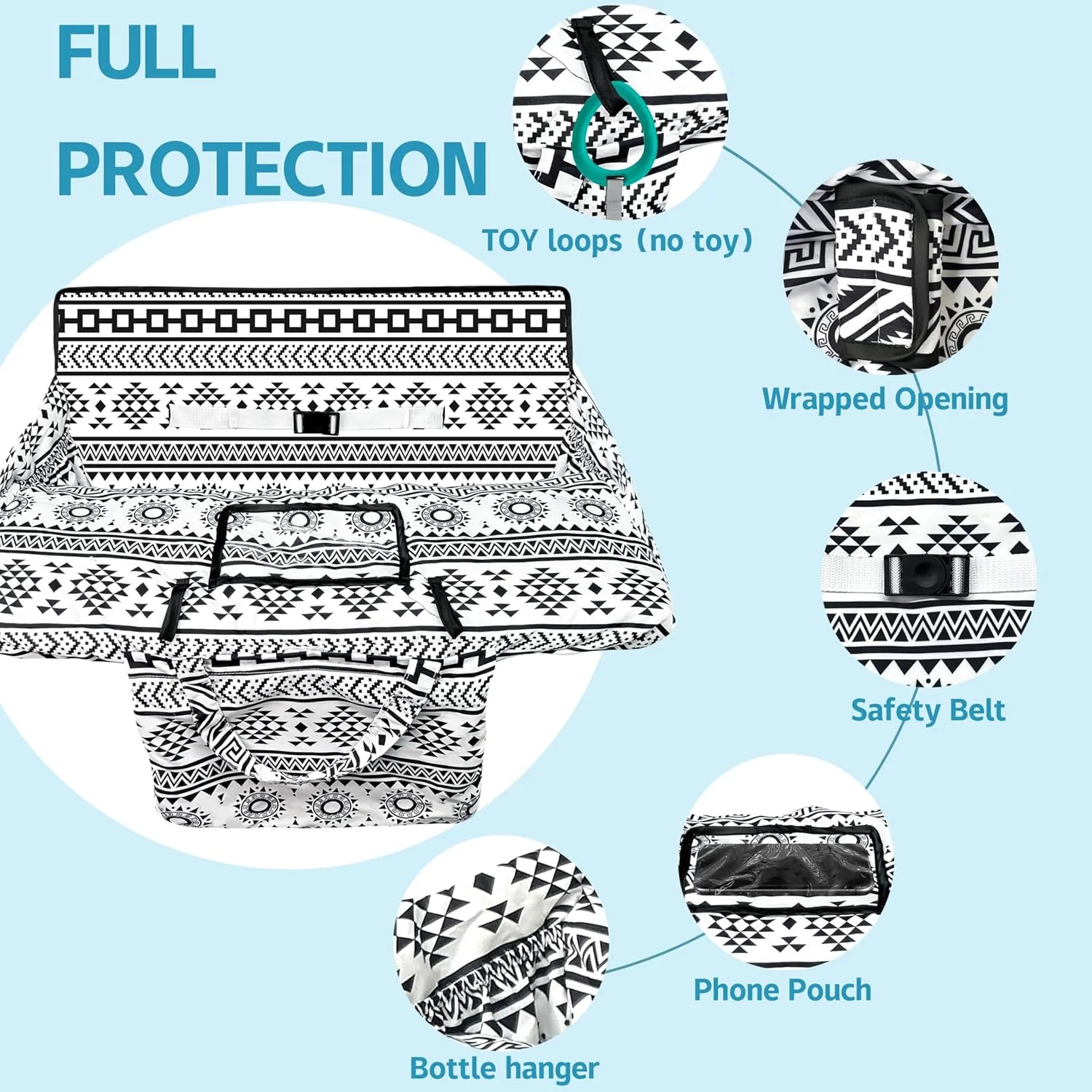 Shopping Cart Cover for Baby,2-in-1 High Chair Cover Soft,Portable, and Machine Washable,Comfortable Cotton Seat Pad with Safety Harness and Portable Cloth Bag,Fits All Supermarkets and Restaurants