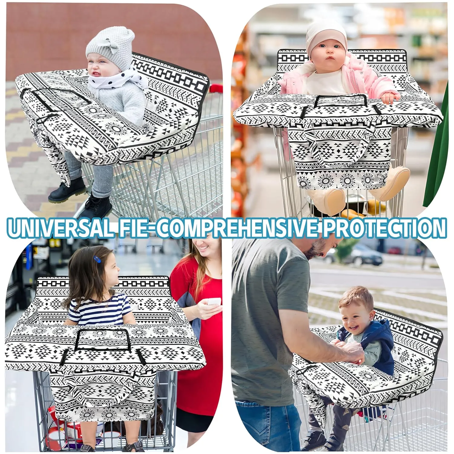 Shopping Cart Cover for Baby,2-in-1 High Chair Cover Soft,Portable, and Machine Washable,Comfortable Cotton Seat Pad with Safety Harness and Portable Cloth Bag,Fits All Supermarkets and Restaurants