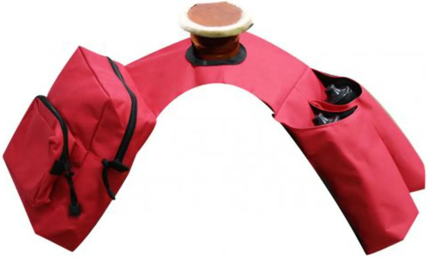 Showman RED Insulated Cordura Trail Riding Horn Saddle Bag 2 Zipper Pockets and 2 Water Bottle Holders with Water Bottles