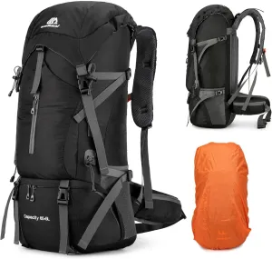 ShowyLive 70L Hiking Backpack Men/Women, Lightweight Camping Backpack, Foldable & Packable Daypack Backpacks for Outdoor, Travel Bag With Rain Cover (Black)