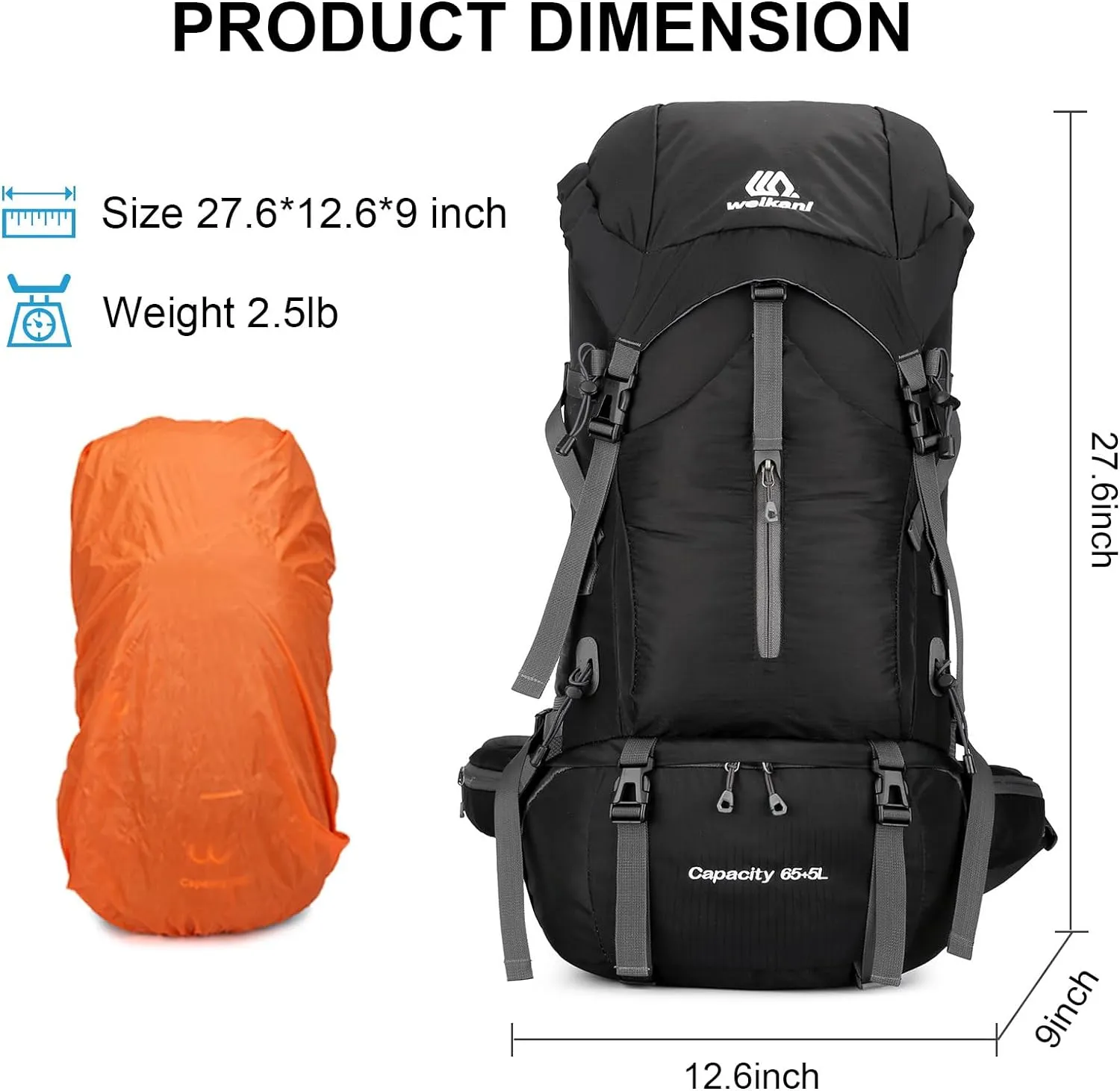 ShowyLive 70L Hiking Backpack Men/Women, Lightweight Camping Backpack, Foldable & Packable Daypack Backpacks for Outdoor, Travel Bag With Rain Cover (Black)