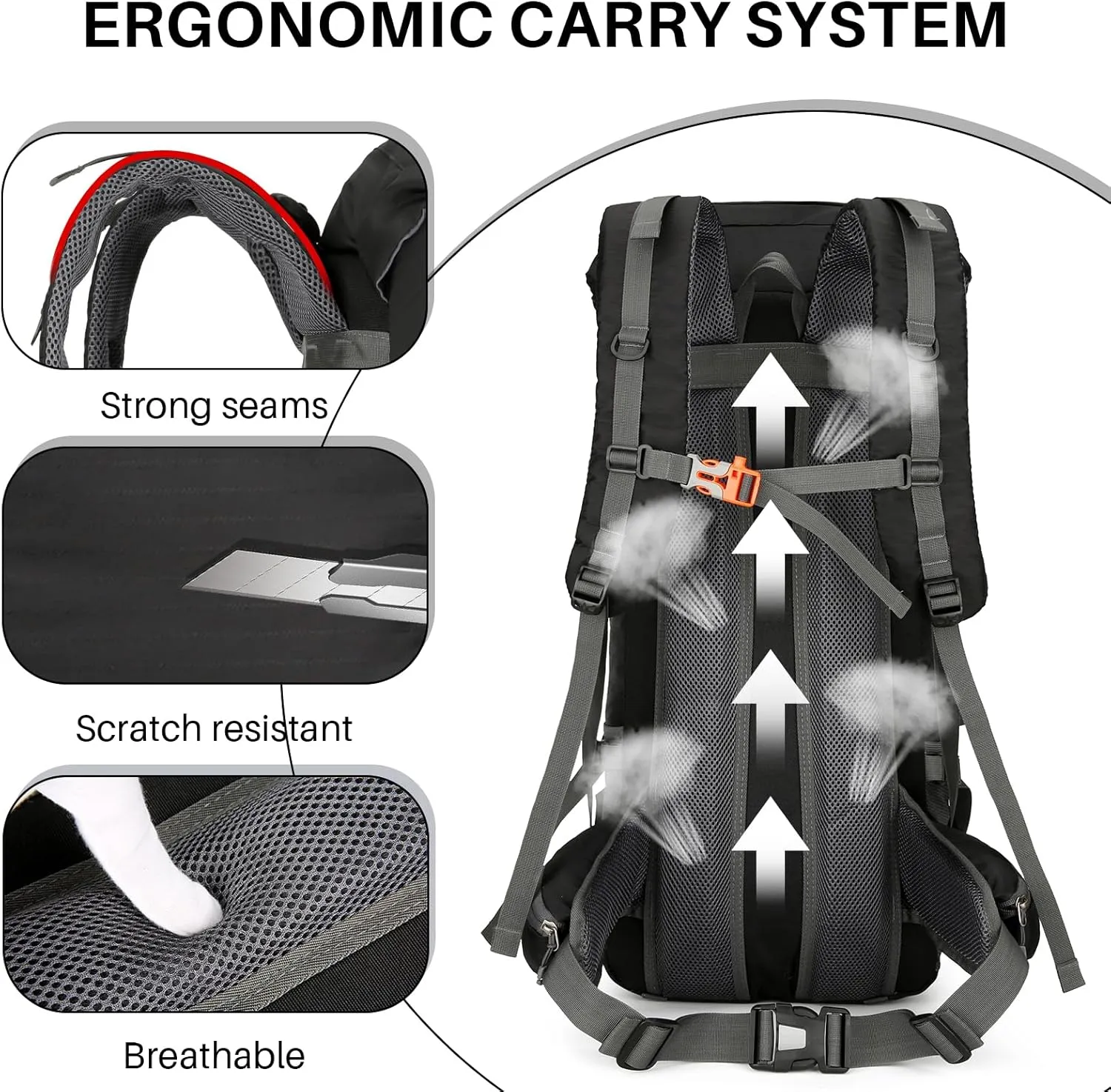 ShowyLive 70L Hiking Backpack Men/Women, Lightweight Camping Backpack, Foldable & Packable Daypack Backpacks for Outdoor, Travel Bag With Rain Cover (Black)