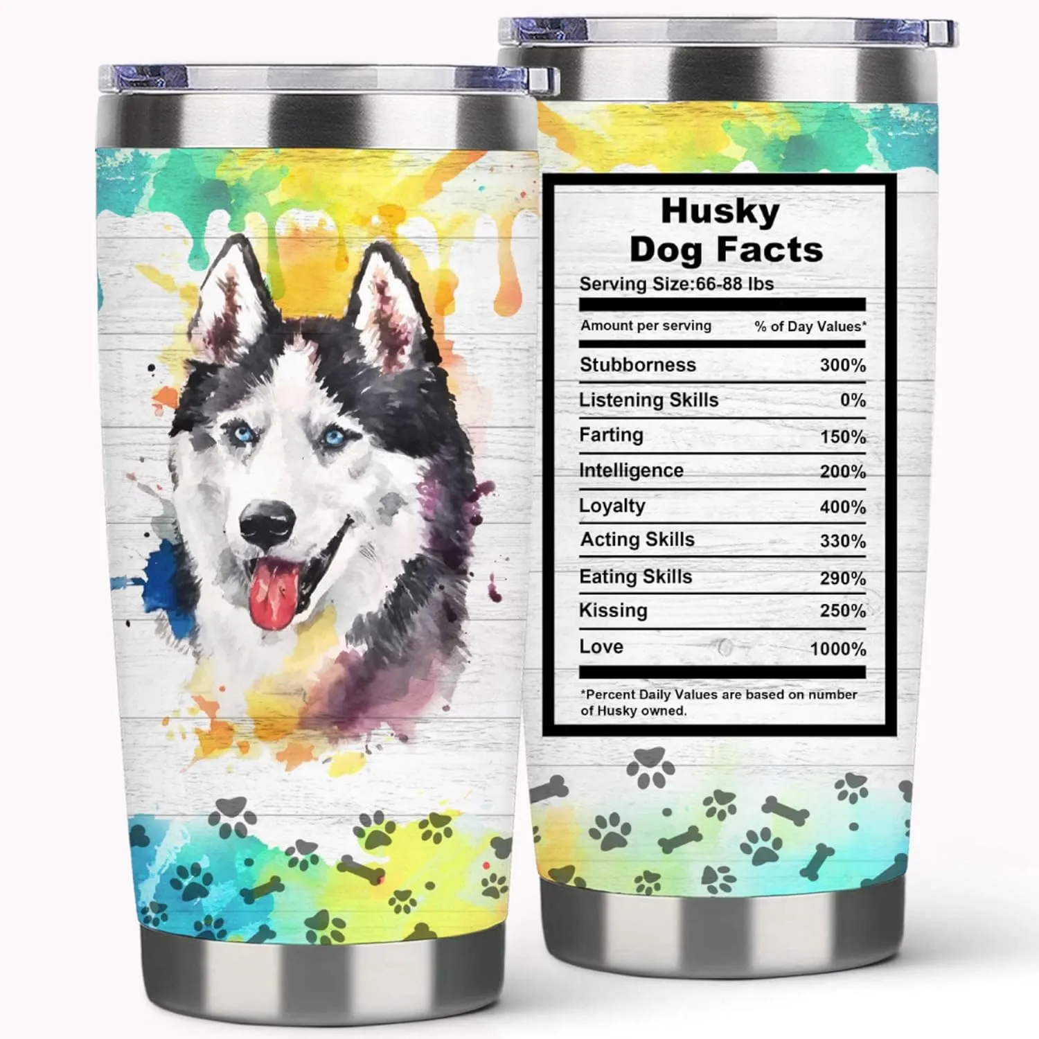 Siberian Husky Travel Tumbler-Vacuum Insulated Tumbler with Straw and Lid -20oz Stainless Steel Travel Mug for Dog Lovers (Siberian Husky)
