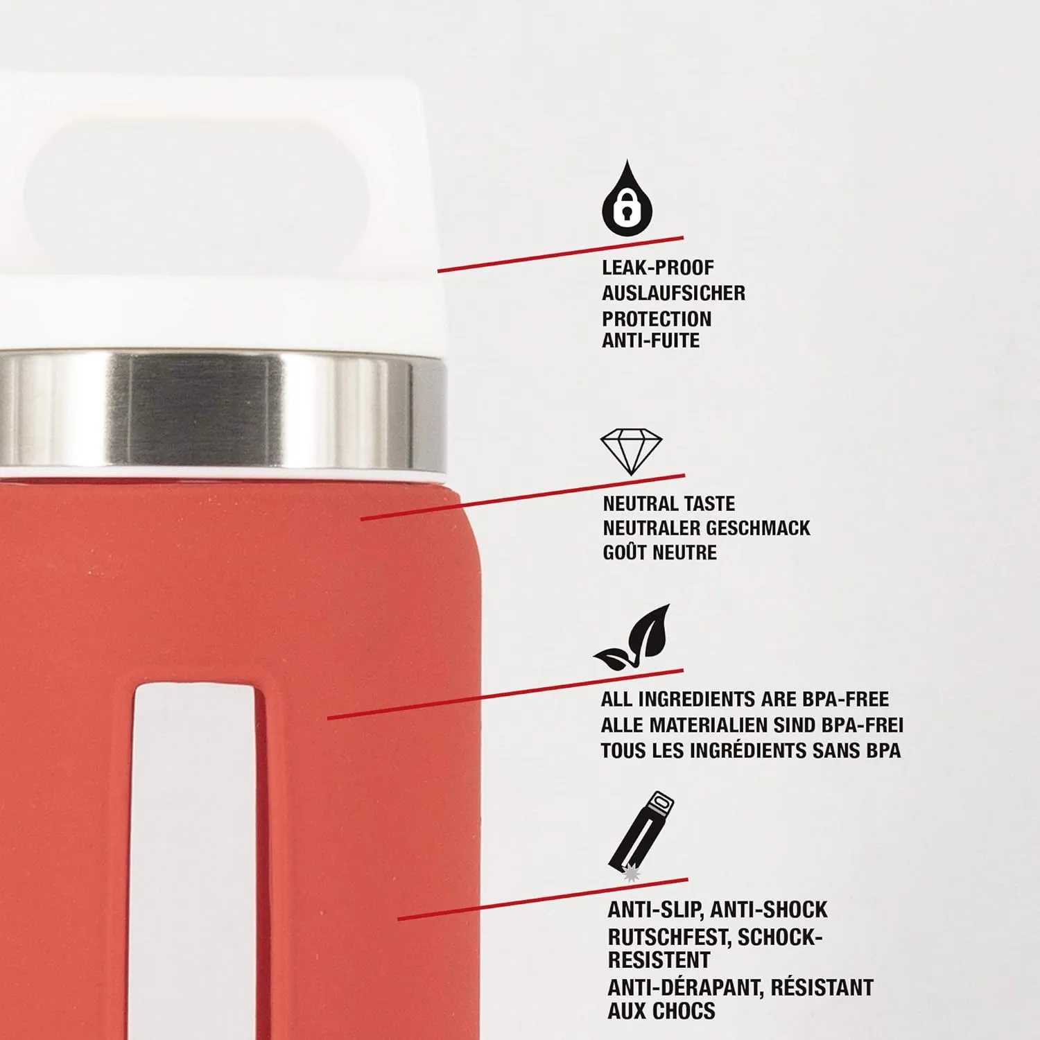 SIGG Dream Glass Water Bottle with Silicone, 0.65 Litre, Scarlet