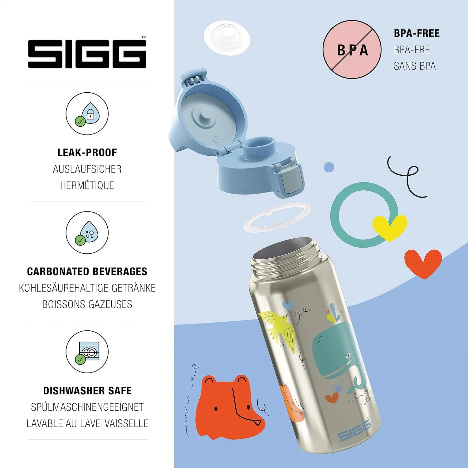 SIGG - Insulated Kids Bottle - Shield One Therm - For Carbonated Beverages - Dishwasher Safe - Stainless Steel - 17 Oz