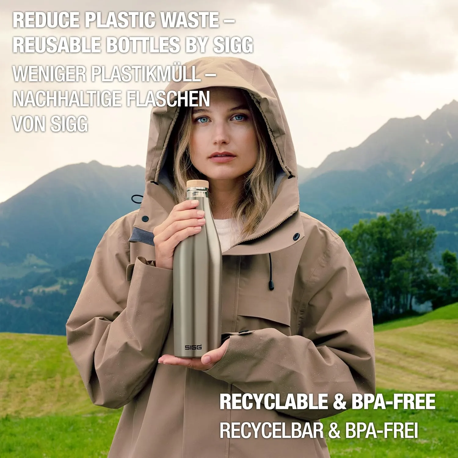 SIGG - Insulated Water Bottle - Meridian Brushed - Leakproof & Extra-Slim - BPA Free - Plastic Free - 18/8 Stainless Steel - Double Walled - Bamboo Screw Top - Brushed - 24 Oz
