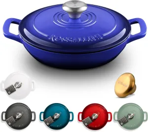 Signature Enameled Cast Iron Braiser, Non-Stick Serving Pot with Tight Fitting Lid for Perfect Roasting, Baking, Sauteing, Searing, and Pan Frying | 3.5Q (3.3L) - Indigo Blue