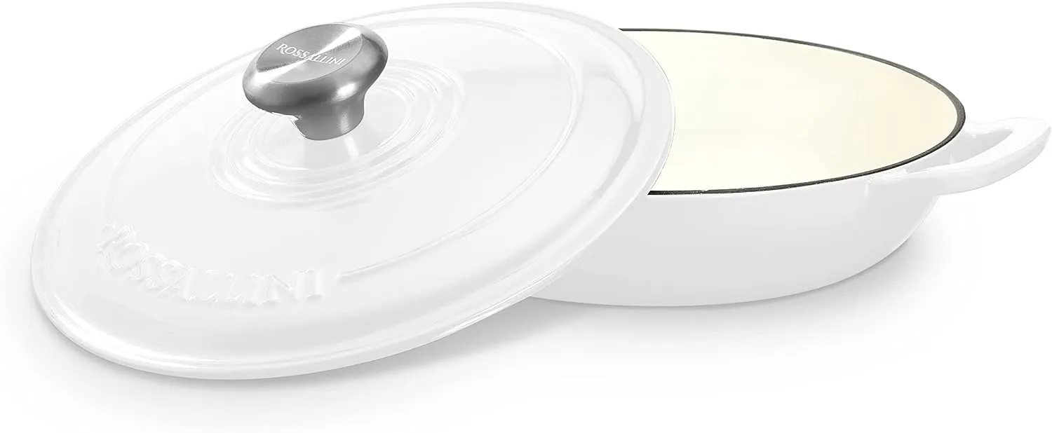 Signature Enameled Cast Iron Braiser, Non-Stick Serving Pot with Tight Fitting Lid for Perfect Roasting, Baking, Sauteing, Searing, and Pan Frying | 3.5Q (3.3L) - White