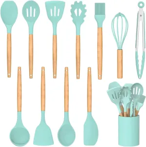 Silicone Cooking Utensils Set For Kitchen, Spoons Spatula Spatulas Accessories, Baking Heat Resistant Cookware De Home, Rubber New Apartment Decor, Plastic Nonstick Turner Tool (green)