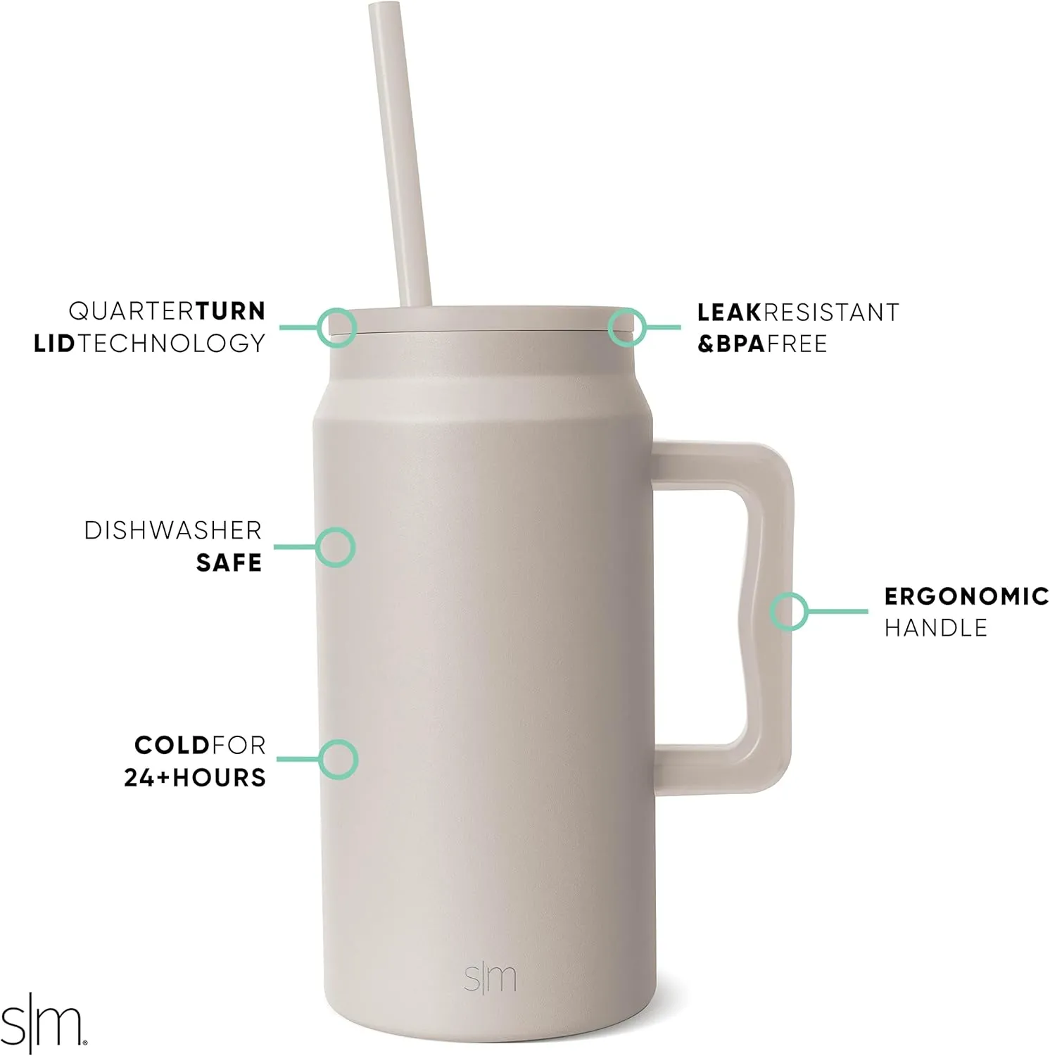 Simple Modern 50 oz Mug Tumbler with Handle and Straw Lid | Reusable Insulated Stainless Steel Large Travel Jug Water Bottle | Gifts for Women Men Him Her | Trek Collection | Almond Birch