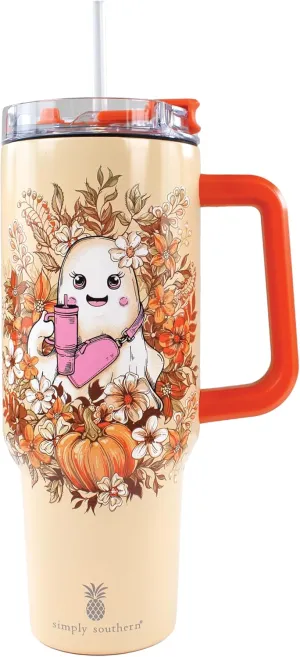 Simply Southern | 40 oz Tumbler with Straw and Lid | Insulated Cup Reusable Stainless Steel Water Bottle Travel Mug Cupholder Friendly | Gifts for Women (FALL-Ghost)