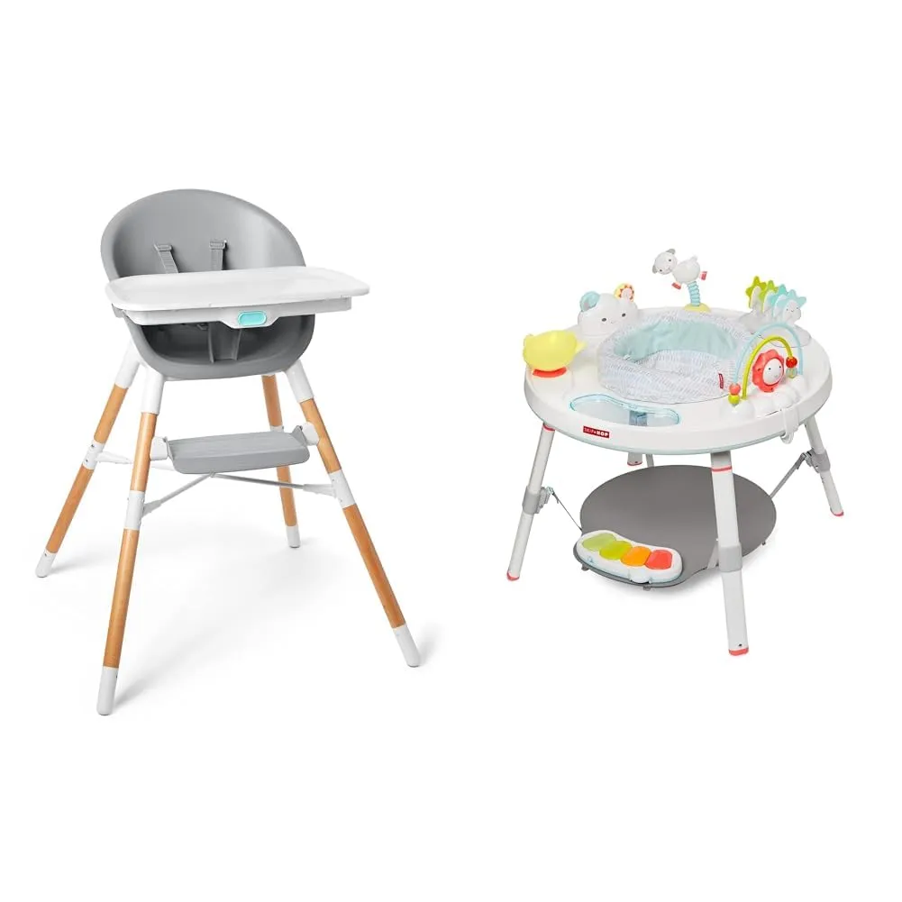 Skip Hop Baby High Chair, Eon 4-in-1, Grey/White & Baby Activity Center: Interactive Play Center with 3-Stage Grow-with-Me Functionality, 4mo , Silver Lining Cloud