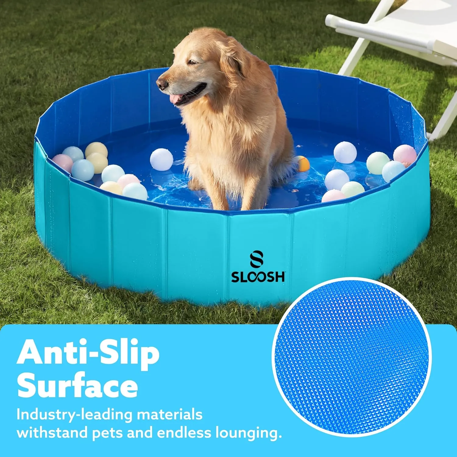 Sloosh Foldable Dog Kiddie Pool - Portable Hard Plastic Doggie Swimming Pool, Anti-Slip Collapsible Pets Bath Tub Suitable for Kids Indoor Outdoor Backyard Use (48" x 12", Blue)